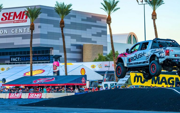 Car stunt at the SEMA show